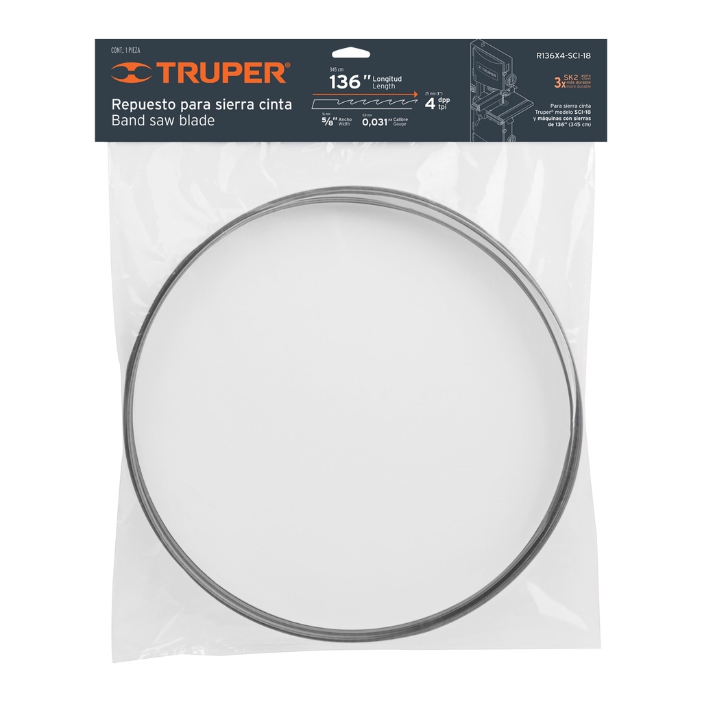 16279 / Repuesto sierra 136' x 4 dpp, para sierra cinta SCI-18, Truper