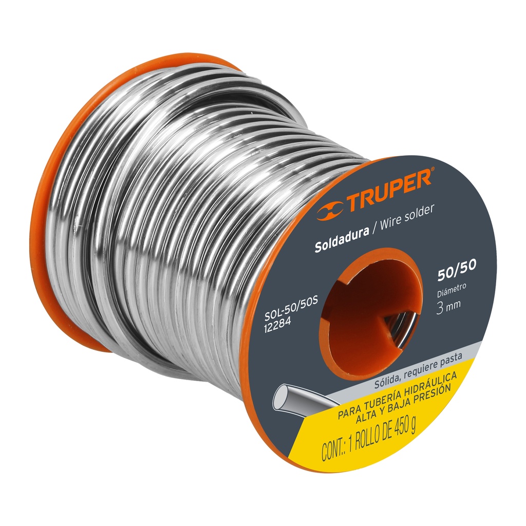 12284 / Soldadura sólida 50/50 para tubería hidráulica, 450 g, Truper