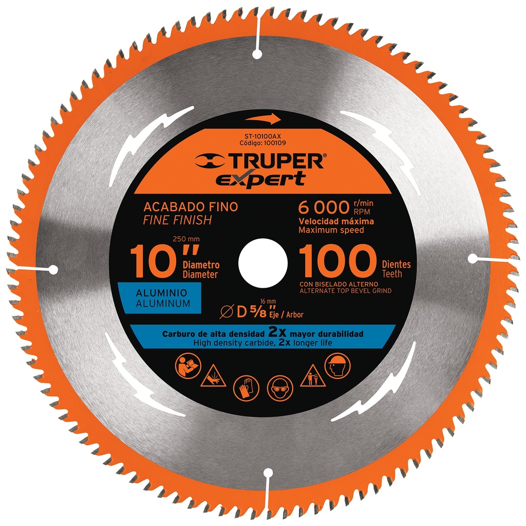 100109 / Disco sierra 10' p/aluminio, 100 dientes centro 5/8', Expert