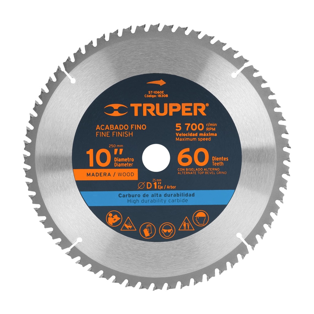 18308 / Disco sierra 10' para madera, 60 dientes centro 1', Truper