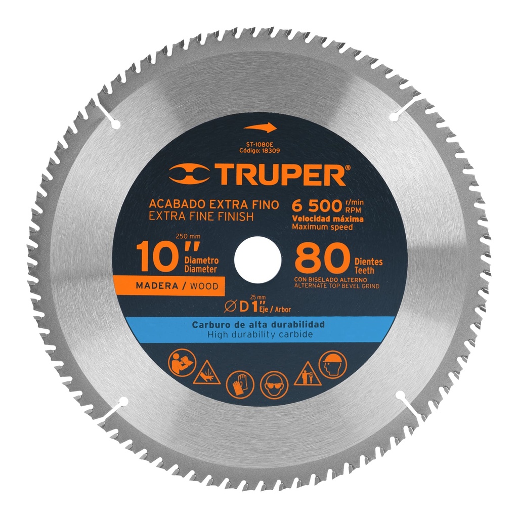 18309 / Disco sierra 10' para madera, 80 dientes centro 1', Truper