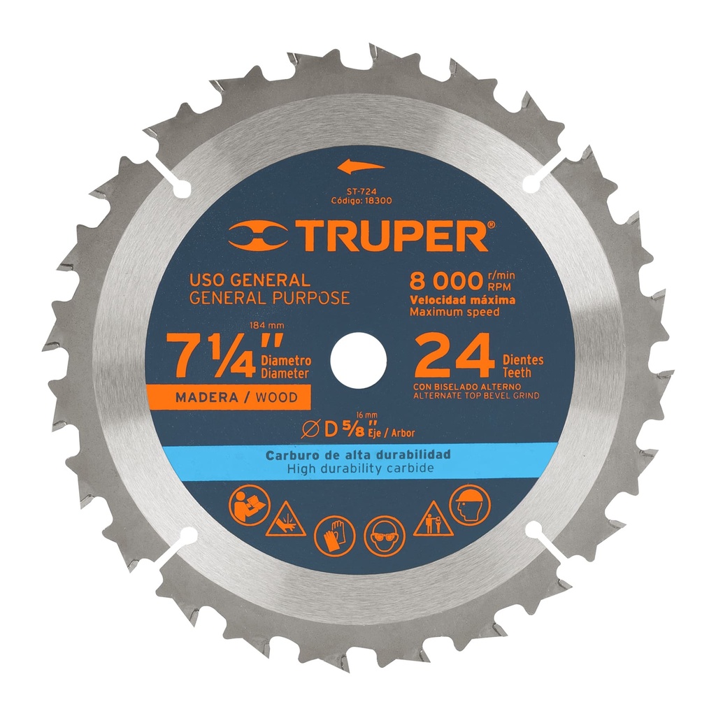 18300 / Disco sierra 7- 1/4' para madera, 24 dientes centro 5/8', Truper