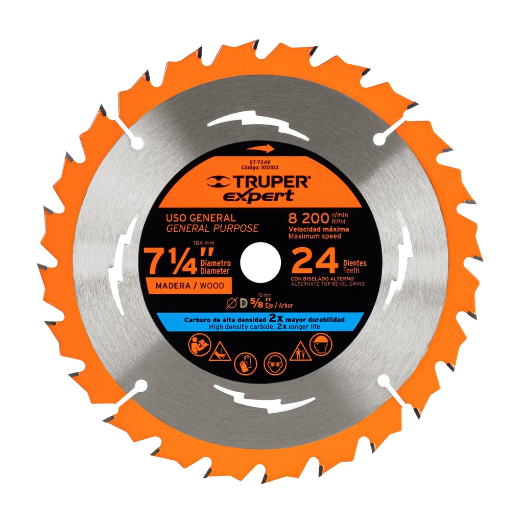 100103 / Disco sierra 7-1/4' p/madera, 24 dientes centro 5/8', Expert