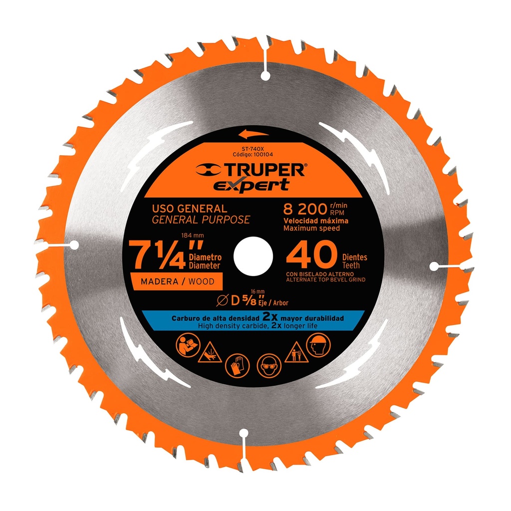 100104 / Disco sierra 7-1/4' p/madera, 40 dientes centro 5/8', Expert