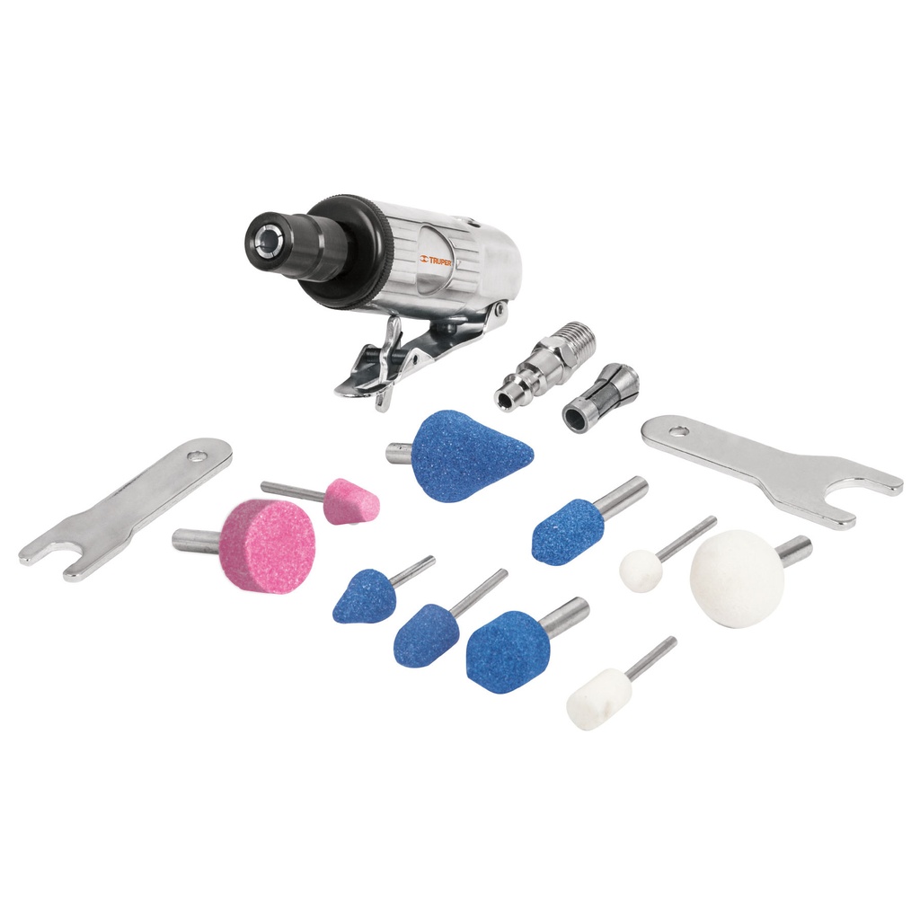 16887 / Kit de rectificador neumatico recto 1/4' con estuche, TRUPER, Truper