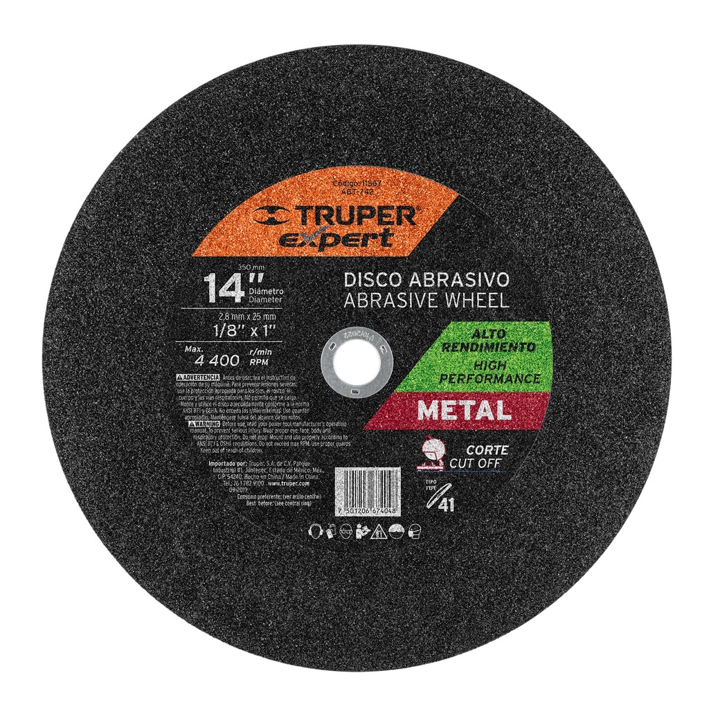 11567 / Disco Tipo 41 de 14' x 3 mm para corte de metal, Expert