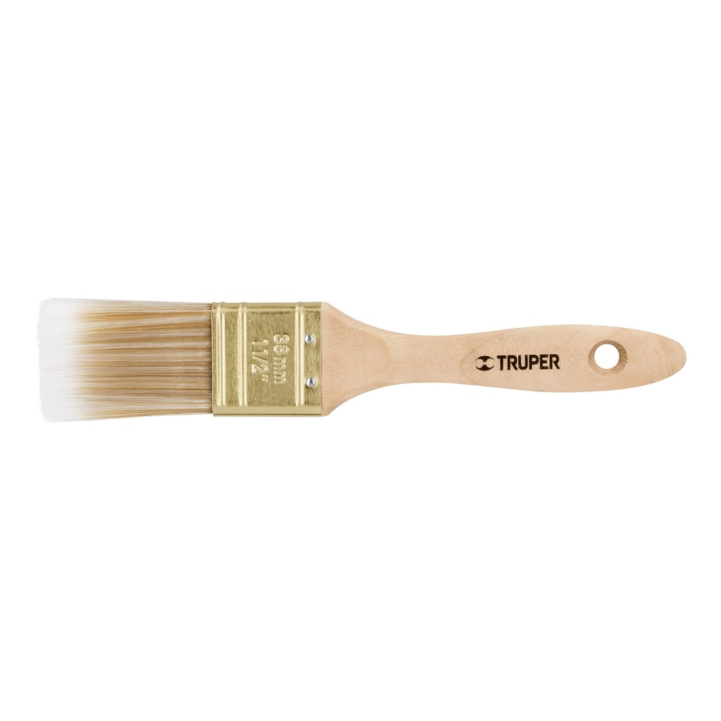 13343 / Brocha cerdas sintéticas 1-1/2' corte recto, mango de madera, Truper