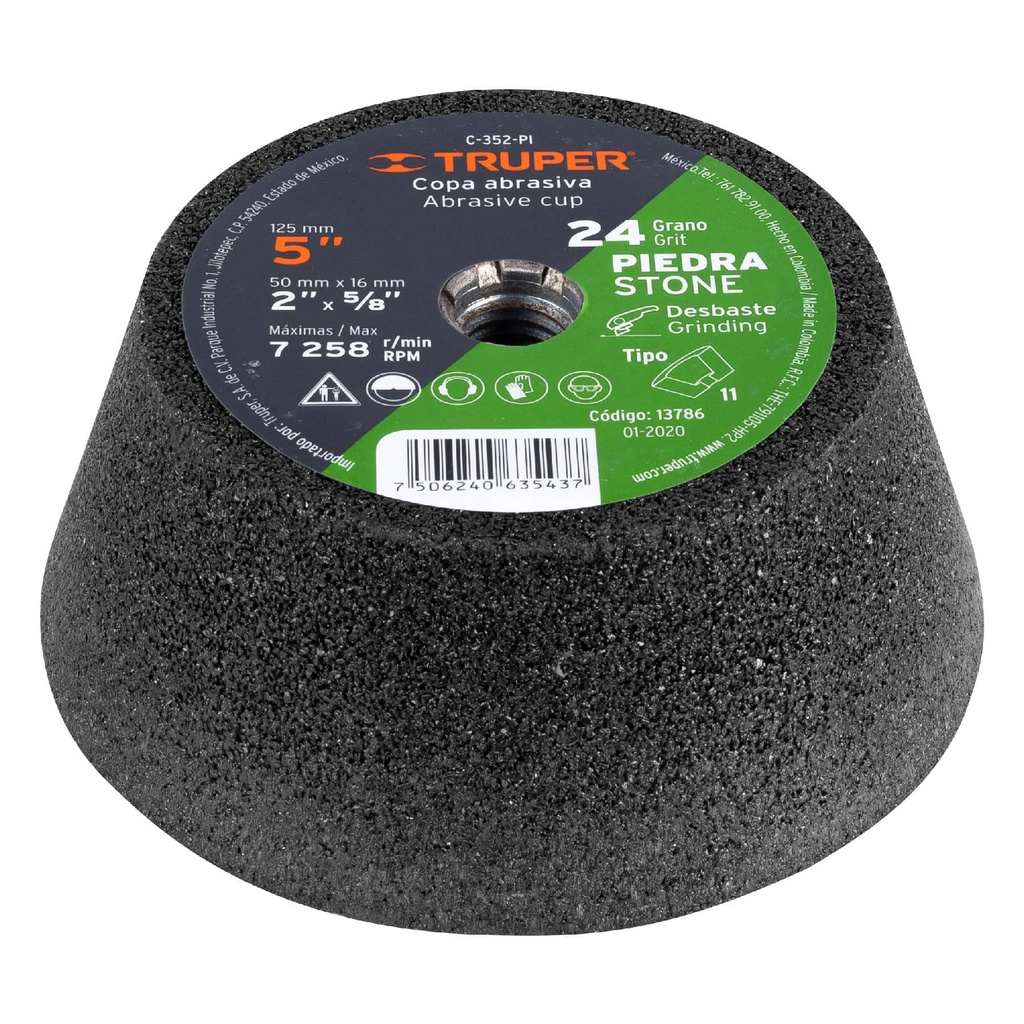 13786 / Copa desbaste de piedra 5' grano 24, eje 5/8-11, Truper