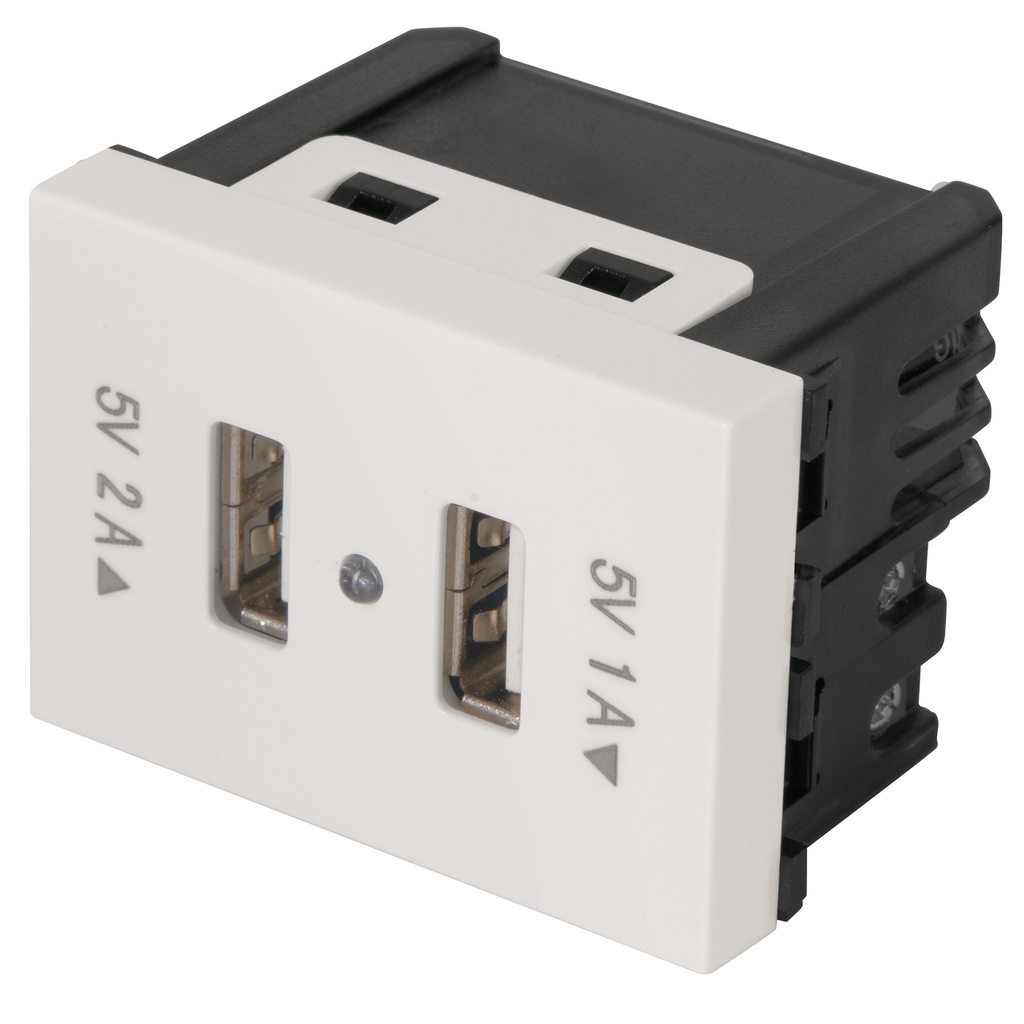 47057 / Toma con 2 puertos USB, 1.5 módulos, línea Española, blanco, Volteck