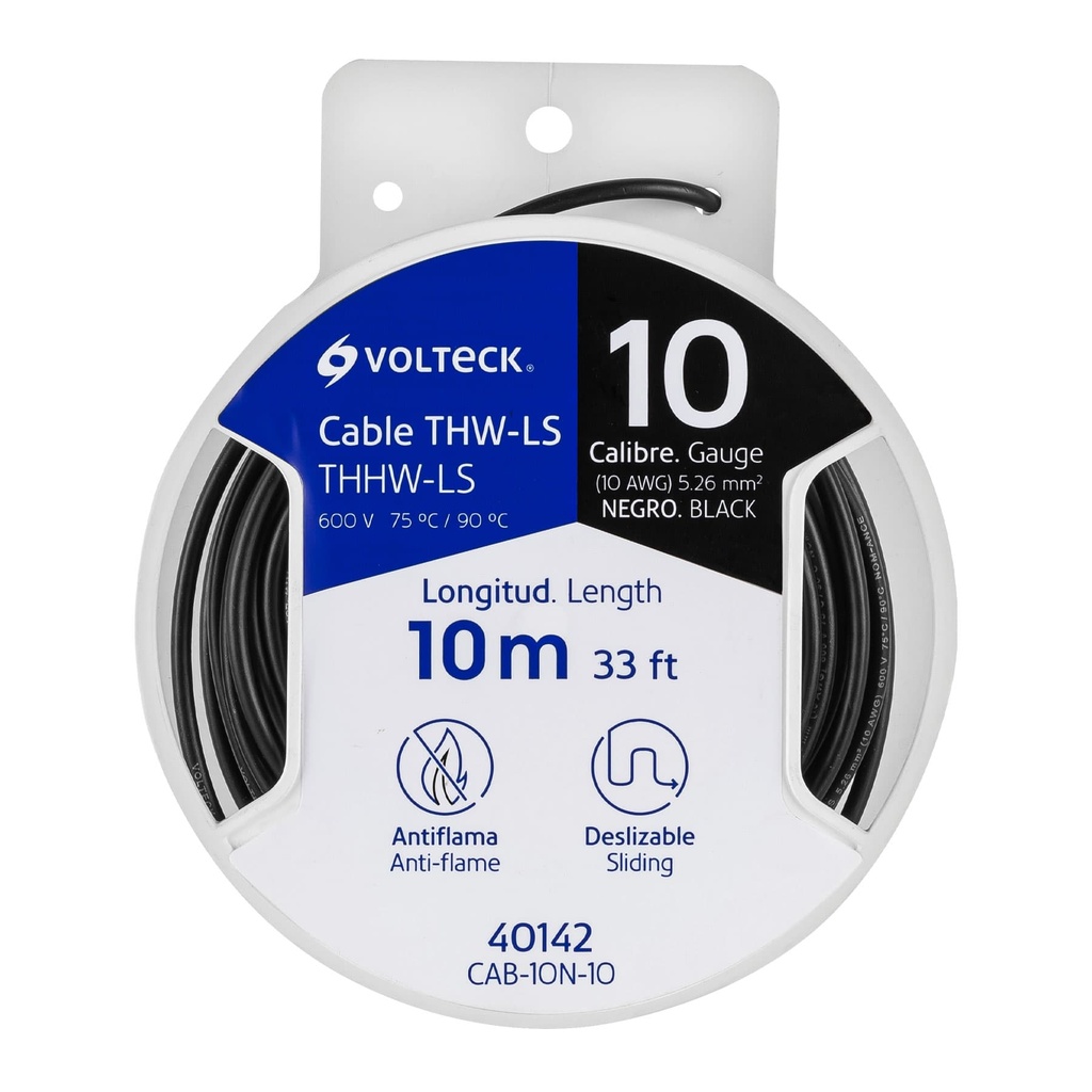 40142 / Carrete con 10 m de cable THHW-LS 10 AWG negro, Volteck
