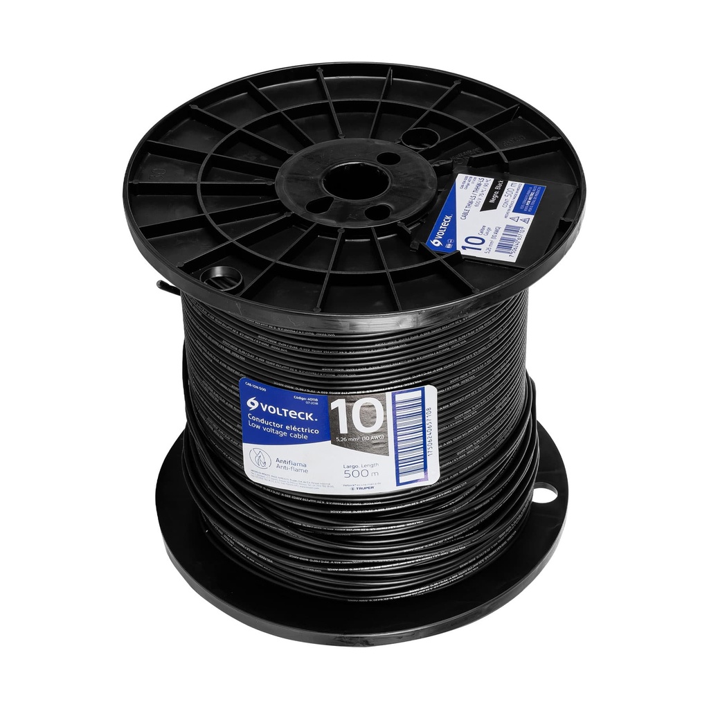 40118 / Metro de cable THHW-LS 10 AWG negro en carrete de 500 m, Volteck