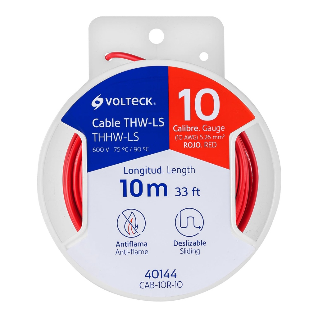 40144 / Carrete con 10 m de cable THHW-LS 10 AWG rojo, Volteck