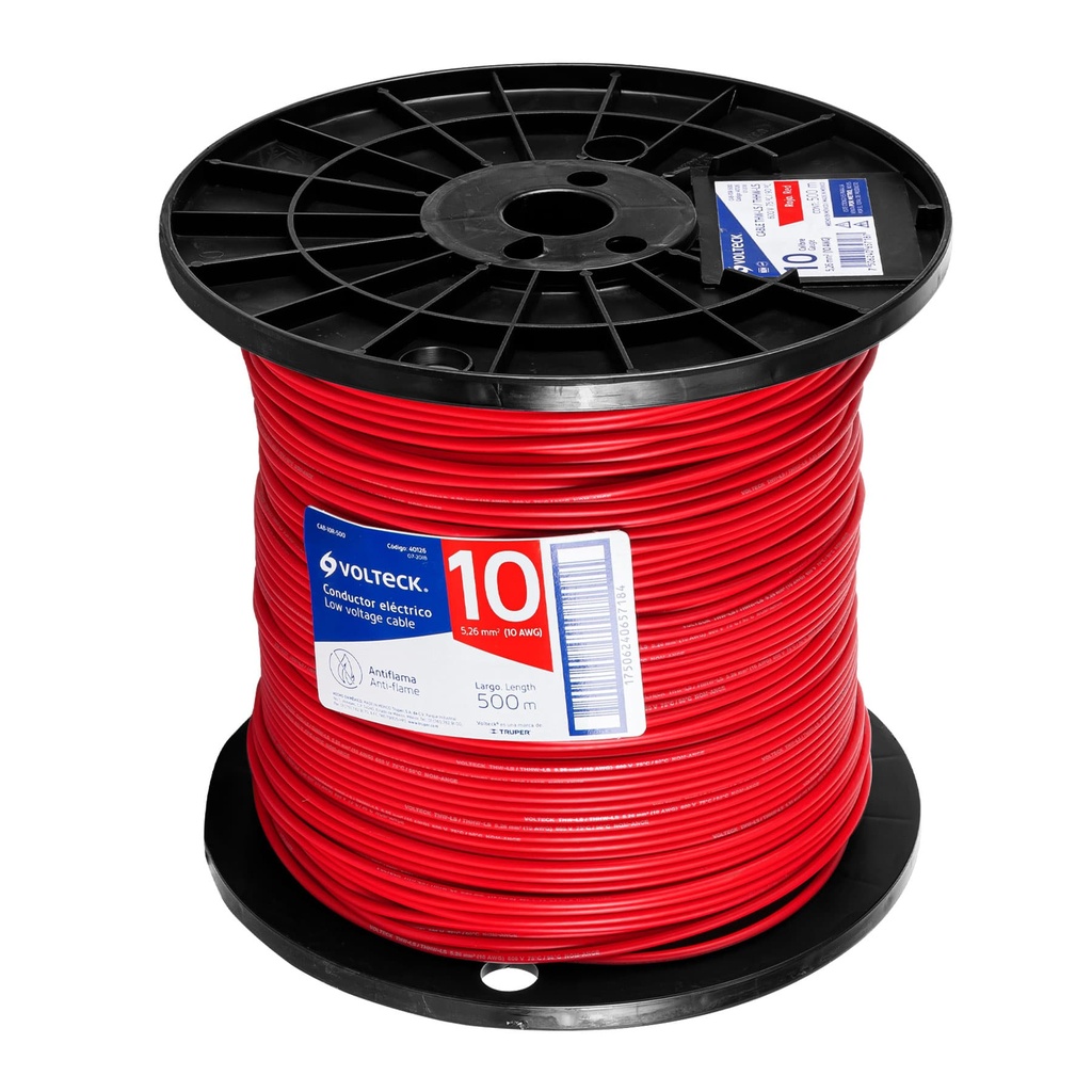 40126 / Metro de cable THHW-LS 10 AWG rojo en carrete de 500 m, Volteck