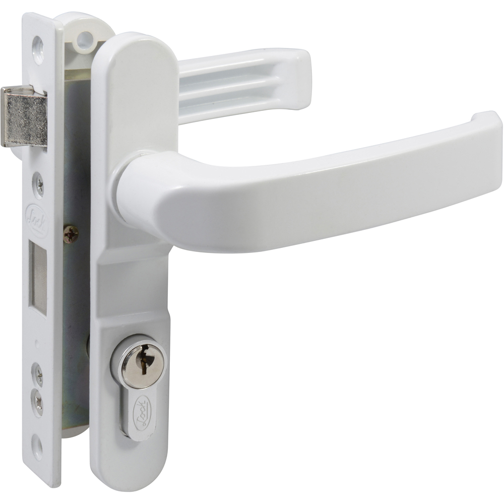 Cerradura Euro para puerta de aluminio función doble, blanco, llave estándar, Lock