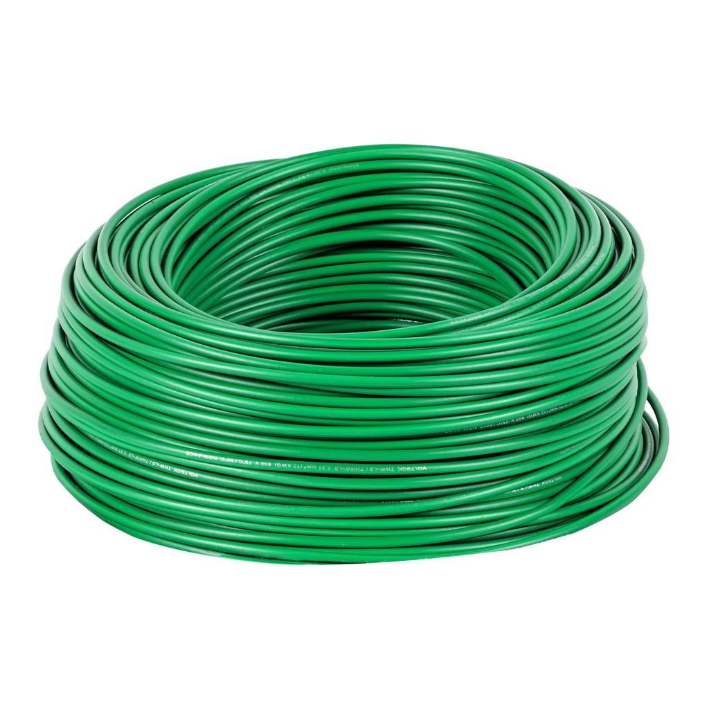 46064 / Rollo de 100 m de cable THHW-LS 12 AWG verde, Volteck
