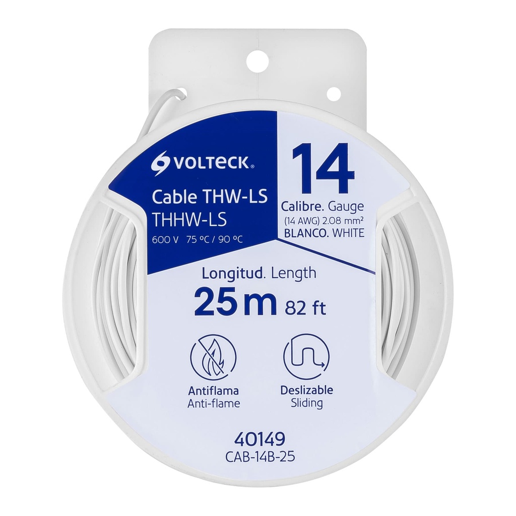 40149 / Carrete con 25 m de cable THHW-LS 14 AWG blanco, Volteck