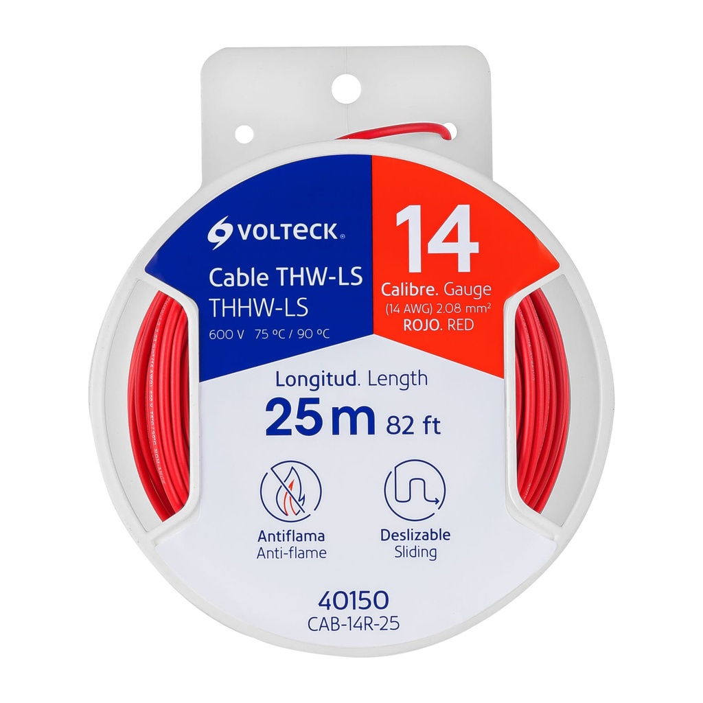 40150 / Carrete con 25 m de cable THHW-LS 14 AWG rojo, Volteck