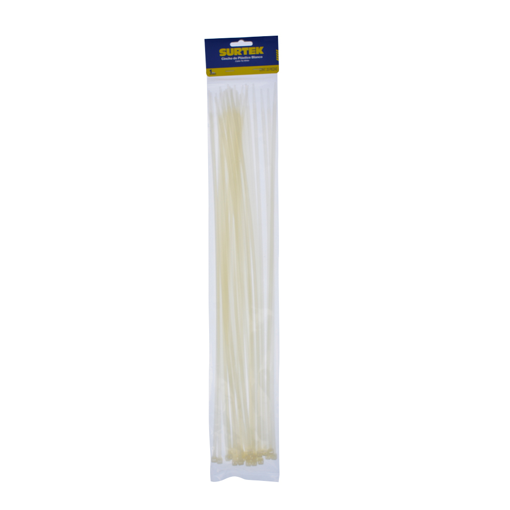 Cinchos plásticos 450 x 4.8 mm, tensión 27 Kg de 25 piezas color blanco, Surtek