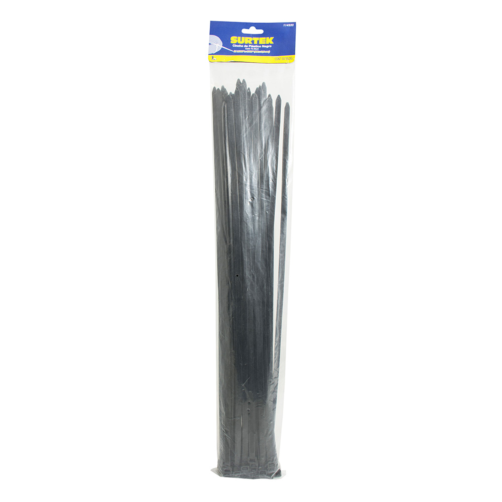 Cinchos plásticos 550 x 8.8 mm, tensión 70 Kg de 50 piezas color negro, Surtek
