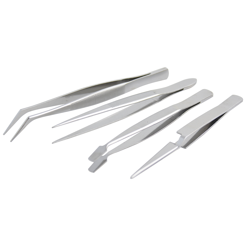 Juego de 4 pinzas de presición tipo tweezer, Surtek