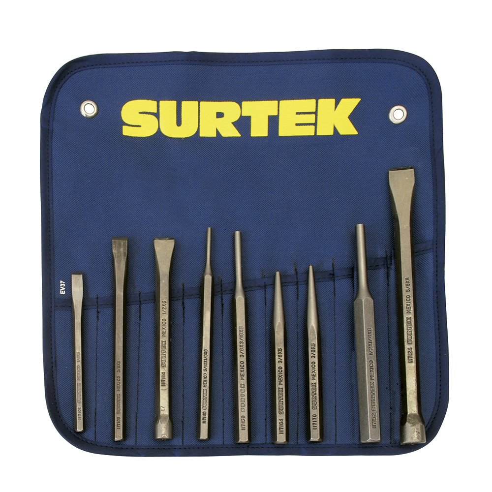 Juego de cinceles, puntos y botadores, 9 piezas, Surtek