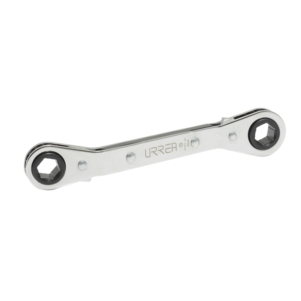 Llave de estrías pulido espejo acodada de matraca métrica, 6 puntas, 7 x 8 mm, Urrea