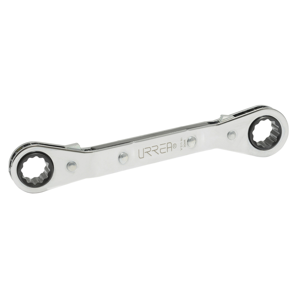 Llave de estrías pulido espejo acodada de matraca en pulgadas, 12 puntas, 5/8" x 11/16", Urrea