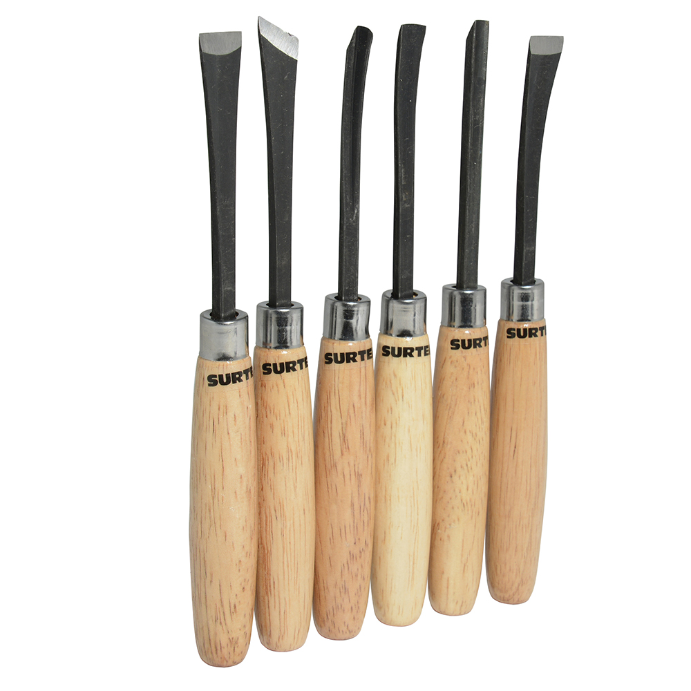 Juego de gurbias manuales con mango de madera, 6 piezas, Surtek