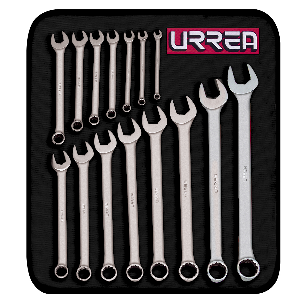 Juego de 15 llaves combinadas satinadas métricas, 12 puntas, Urrea