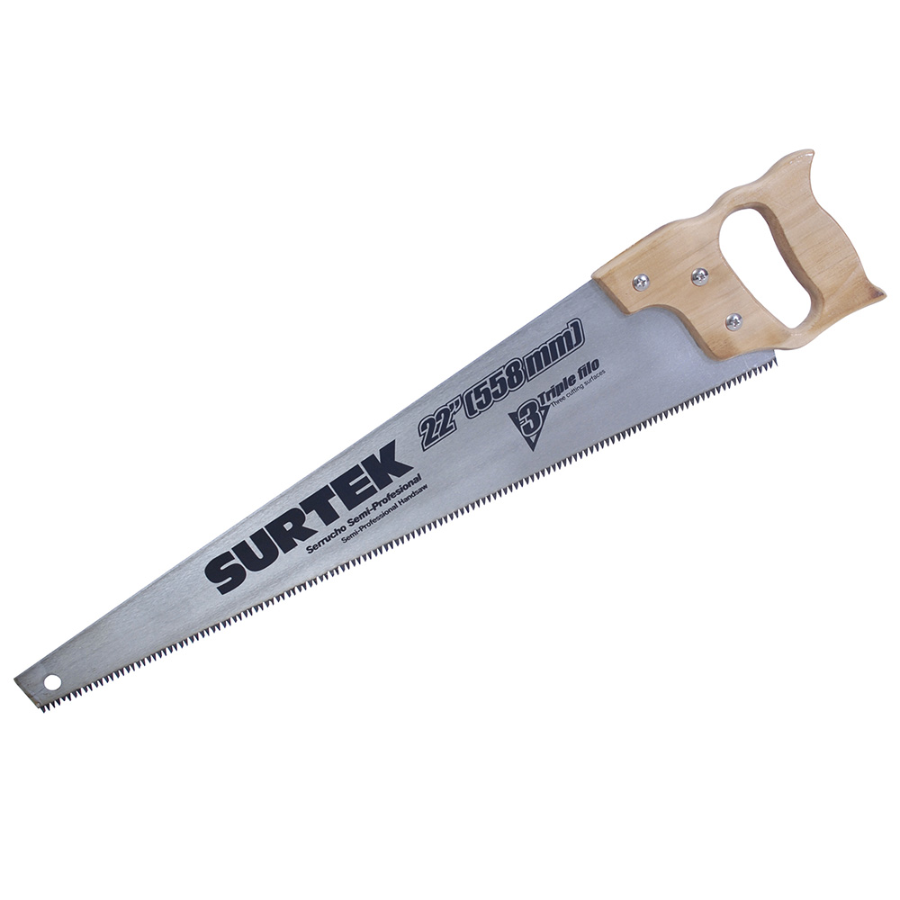 Serrucho con mango de madera triple filo de 22", Surtek