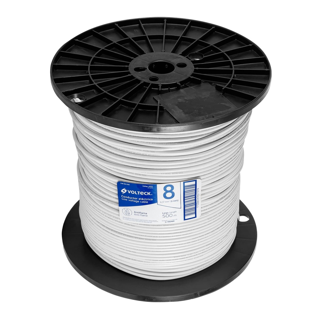 40115 / Metro de cable THHW-LS 8 AWG blanco en carrete de 500 m, Volteck