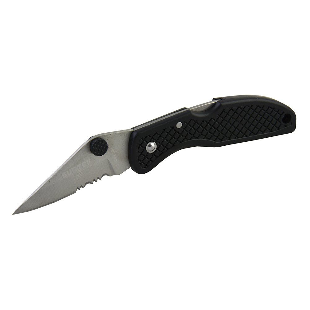 Navaja abatible de acero inoxidable con mango de plástico hoja dentada de 2-3/4", Surtek