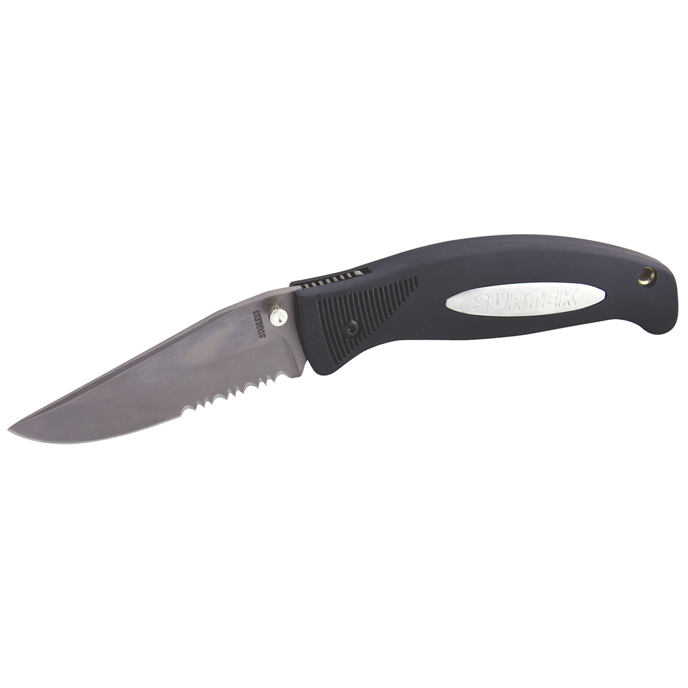 Navaja abatible de acero inoxidable con mango de plástico hoja dentada de 3-1/4", Surtek