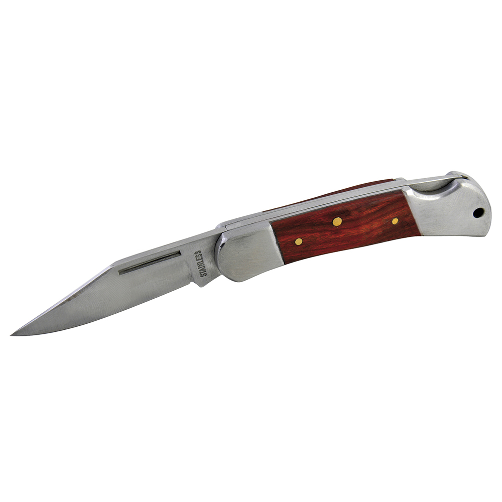 Navaja abatible de acero inoxidable con mango de madera, Surtek