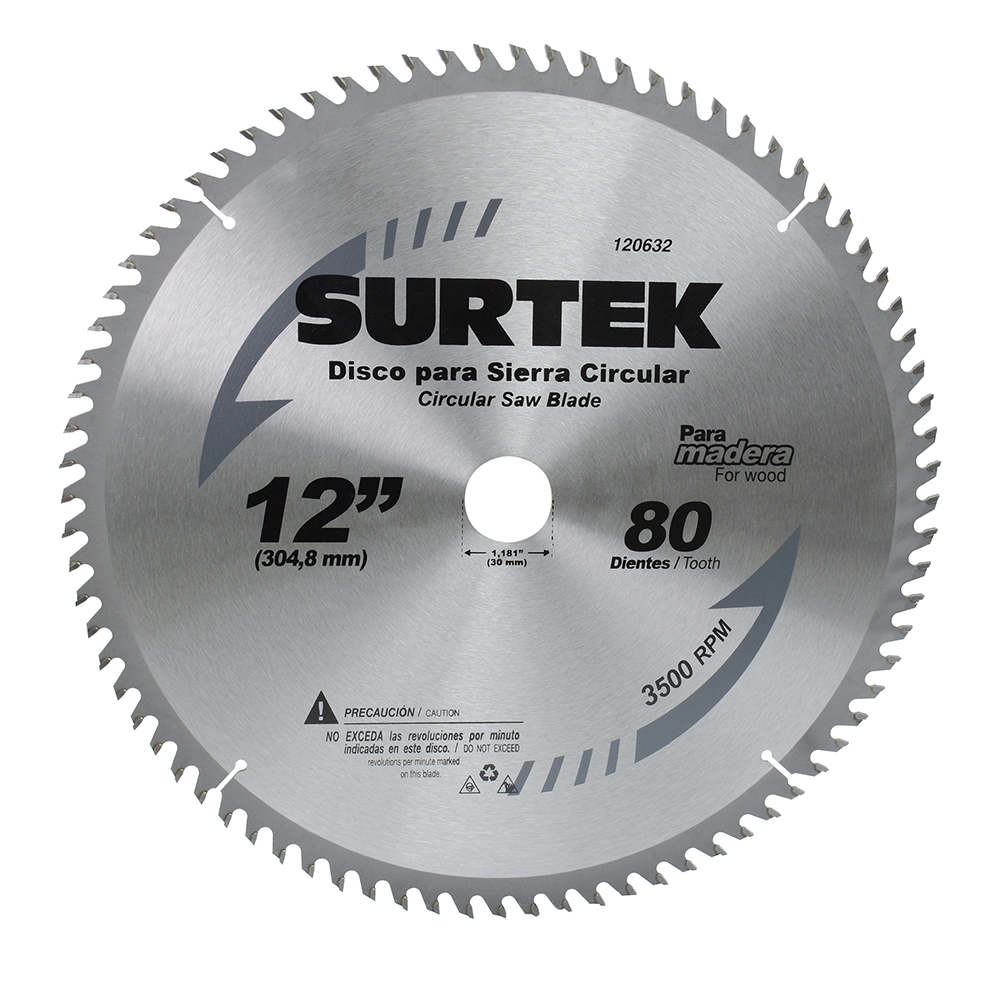 Disco para sierra circular para corte madera 80 dientes, 12", Surtek