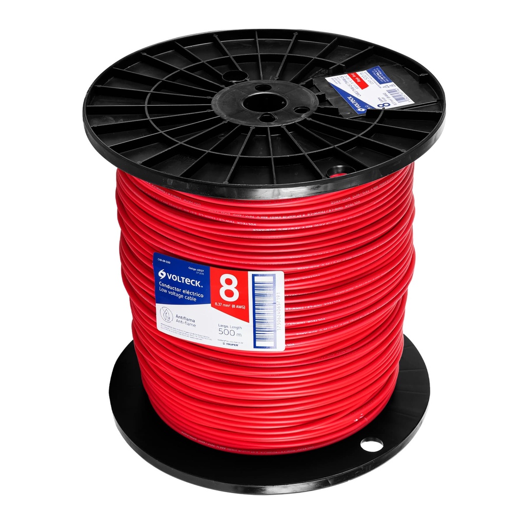 40127 / Metro de cable THHW-LS 8 AWG rojo en carrete de 500 m, Volteck