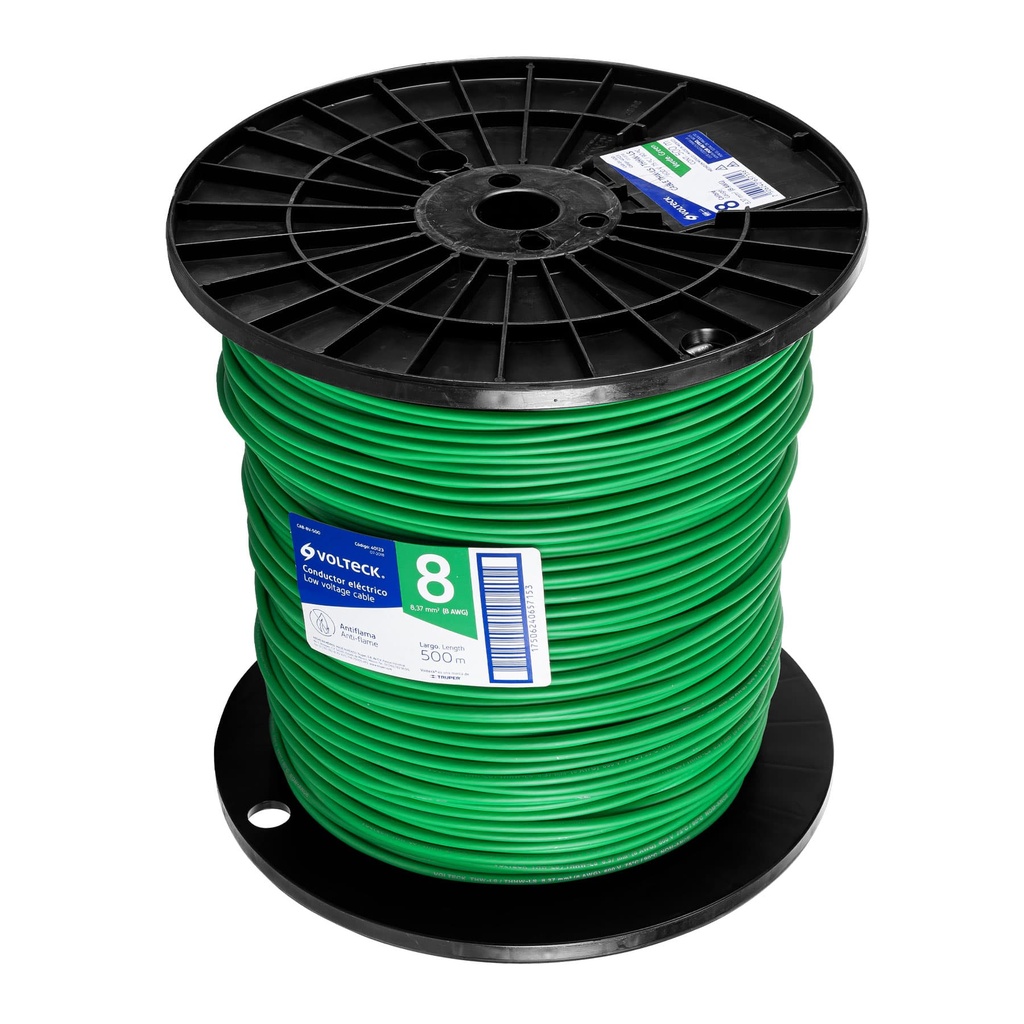 40123 / Metro de cable THHW-LS 8 AWG verde en carrete de 500 m, Volteck