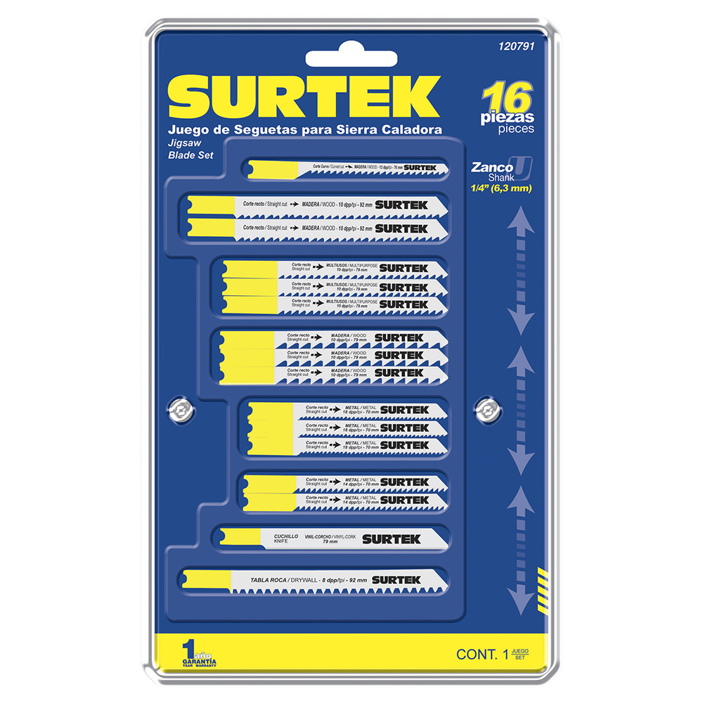 Juego de seguetas para sierras caladoras, 16 piezas, Surtek