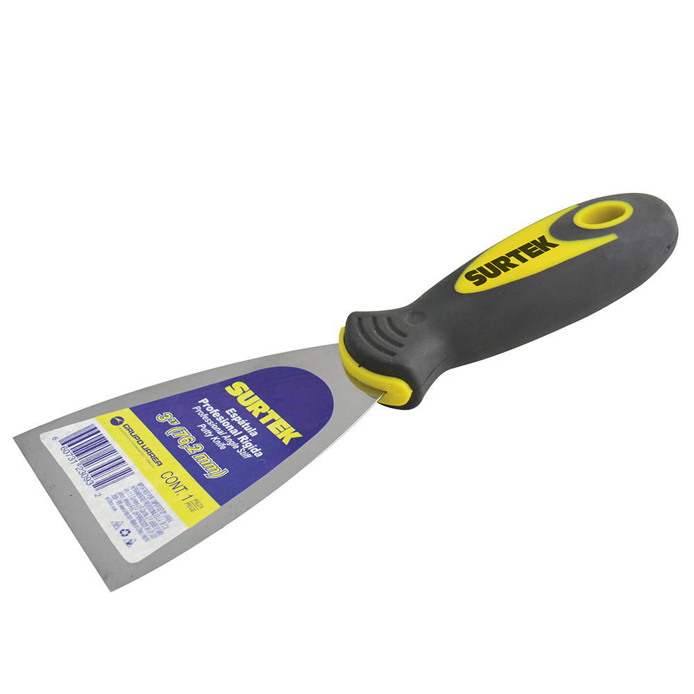 Espátula rígida de acero de alto carbón con mango bimaterial 3", Surtek