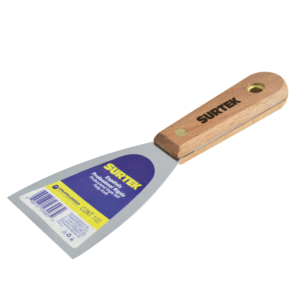 Espátula rígida de acero de alto carbón con mango de madera 1", Surtek