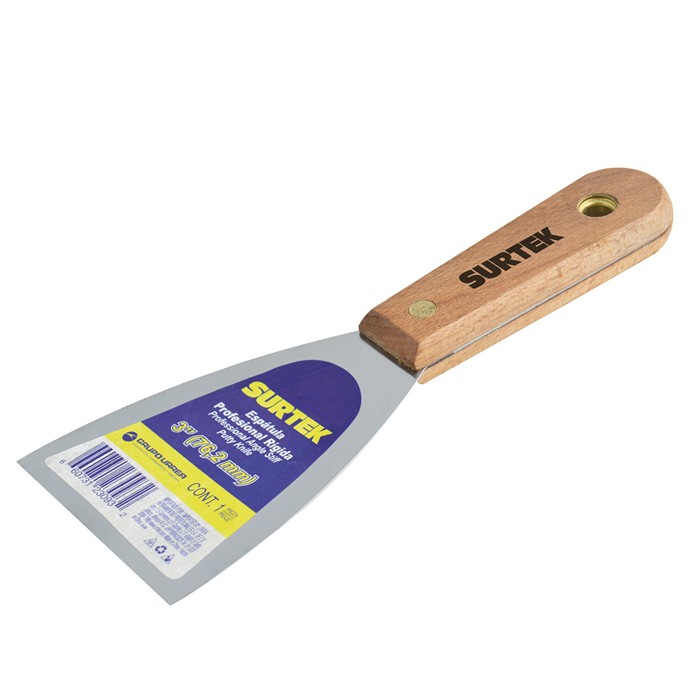 Espátula rígida de acero de alto carbón con mango de madera 3", Surtek
