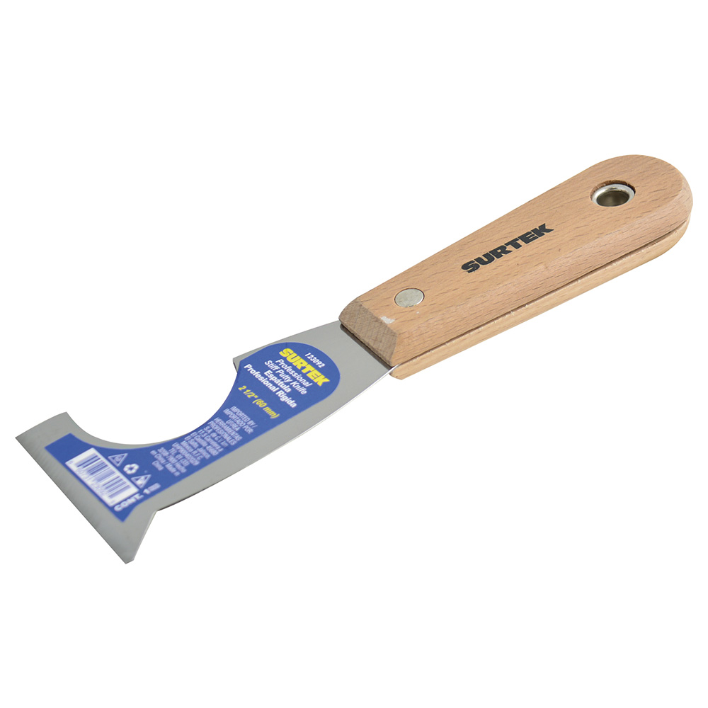 Espátula rígida de acero de alto carbón con raspador con mango de madera 2-1/2", 5 en 1, Surtek