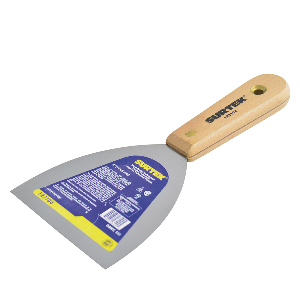 Espátula flexible de acero de alto carbón con mango de madera 4", Surtek