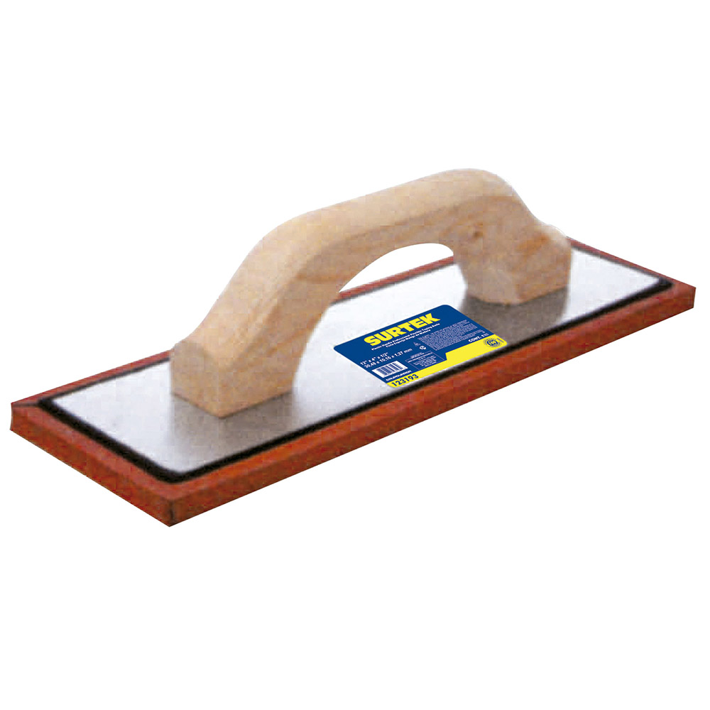 Flota de esponja acabado áspero con mango de madera 12" x 4" x 1/2", Surtek