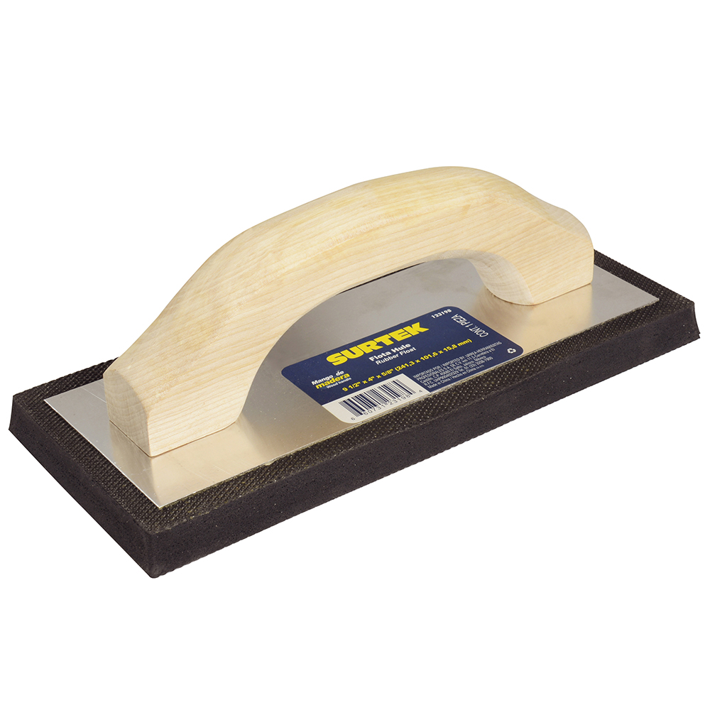 Flota de hule acabado fino con mango de madera 9-1/2" x 4" x 5/8", Surtek