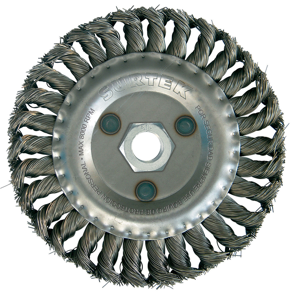 Carda circular trenzada alambre grueso 6" x 0.51 mm con rosca 5/8", Surtek