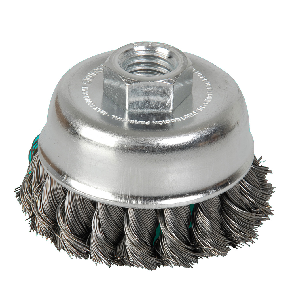 Carda copa trenzada alambre grueso 5" x 0.51 mm con rosca M14, Surtek