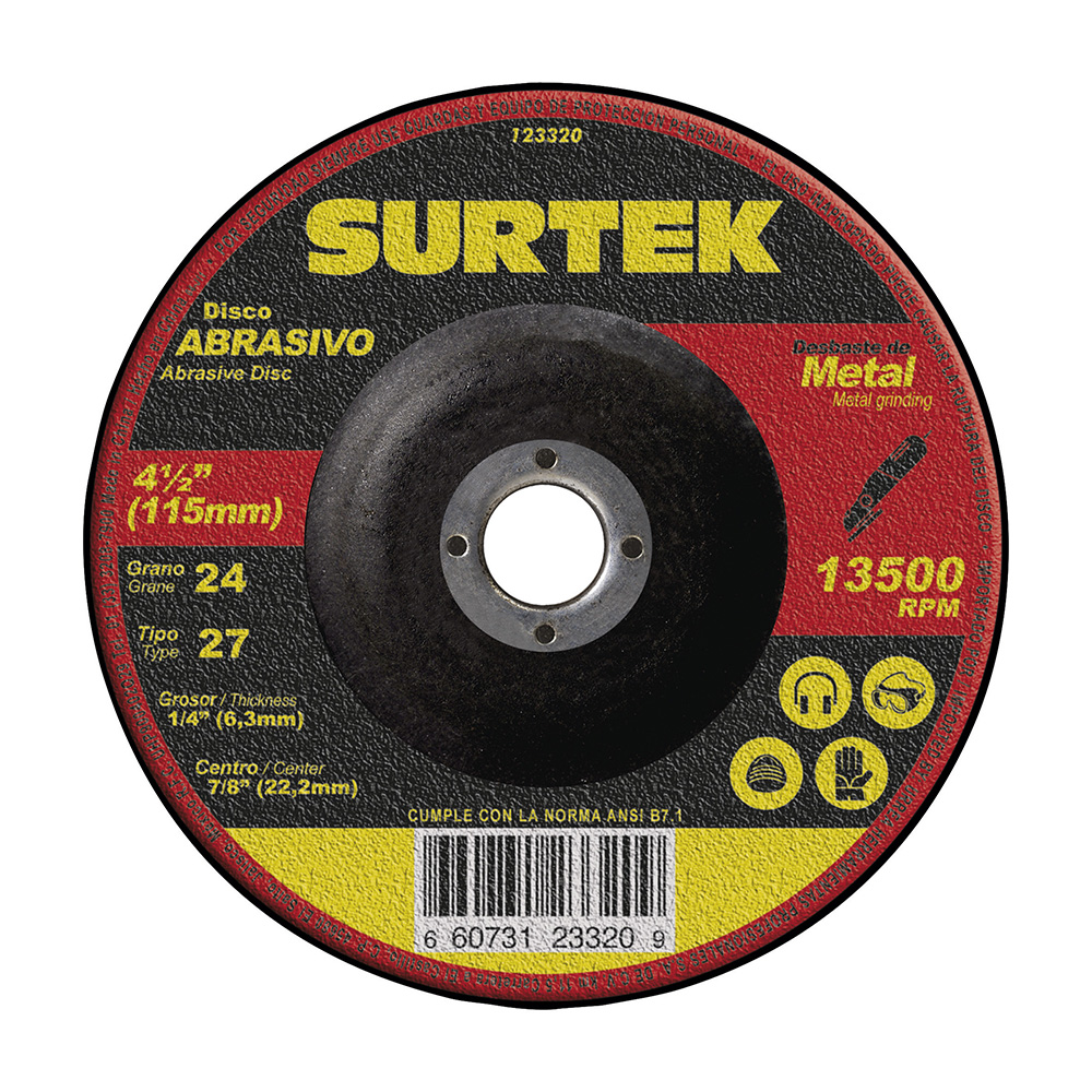 Disco abrasivo tipo 27 para metal 4-1/2" x 1/4", Surtek