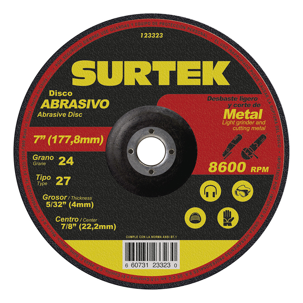 Disco abrasivo tipo 27 para metal 9" x 5/32", Surtek