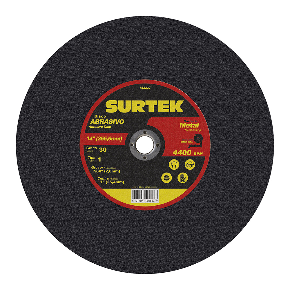 Disco abrasivo tipo 1 para metal 14" x 7/64", Surtek